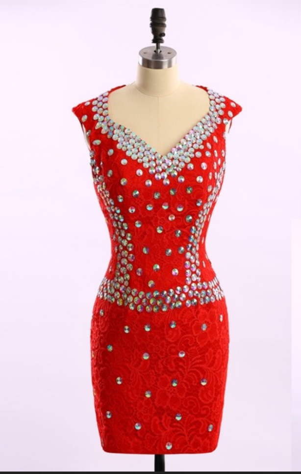 Elegant Beaded Rhinestone Red Short Prom Dresses Homecoming Dress Short Party Gowns Dresses