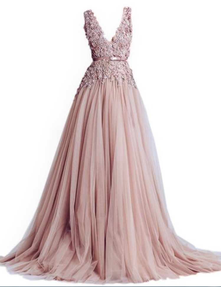 Plunging V-neck Tulle Floor-length Dress With Lace And Beaded Appliqués Bodice