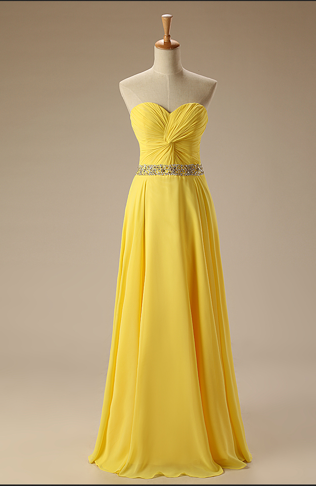 Elegant Yellow Sweetheart Bridesmaid Dress Chiffon Long Bridesmaid
