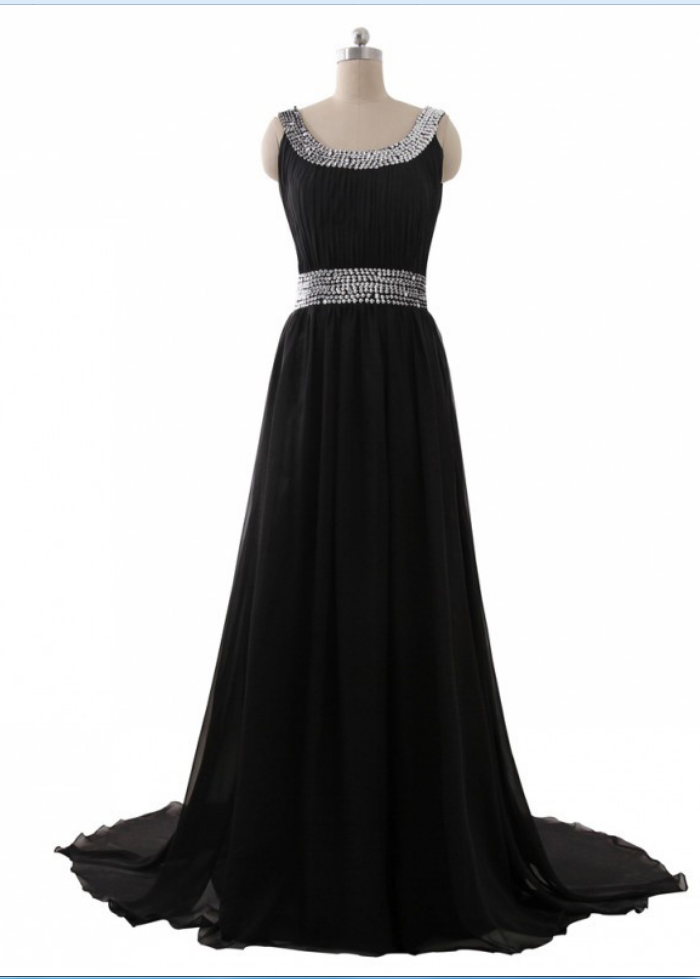 Black Prom Dresses,beaded Chiffon Prom Dresses,formal Dresses ,evening