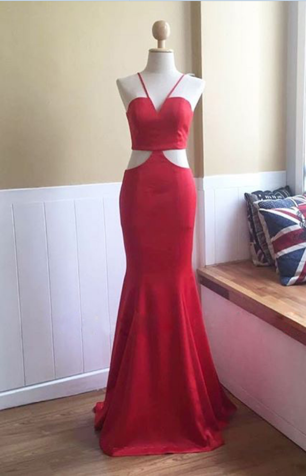 Red Halter Fitted Satin Formal Gown ,prom Dress,evening Gown With Cut Out  Back on Luulla