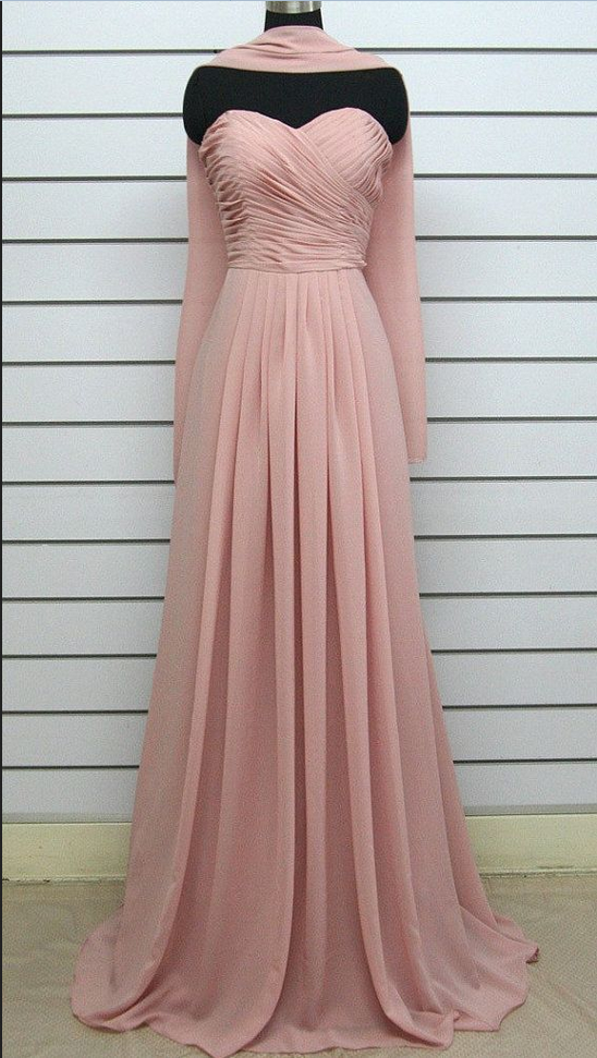 Elegant Peach Pink Simple Chiffon Handmade Prom Dresses, Light Pink Bridesmaid Dresses, Simple Prom Dresses, Formal Gowns