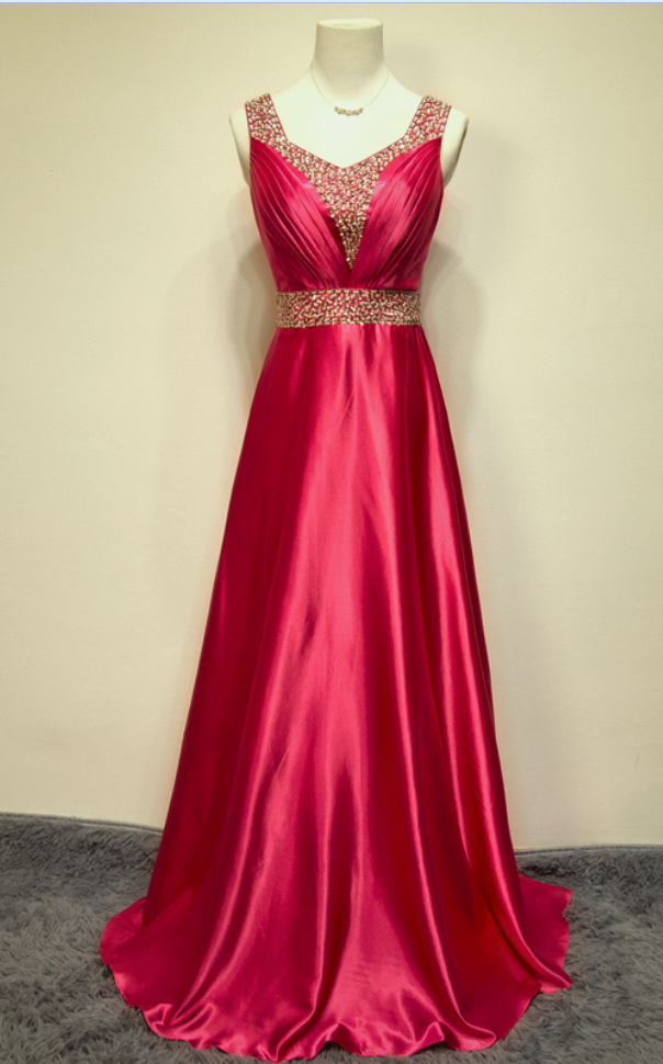Elegant Handmade A-line Floor Length Rose Red Prom Dress With Sequins, Long Prom Dress, Prom Dresses 2015, Evening Gown