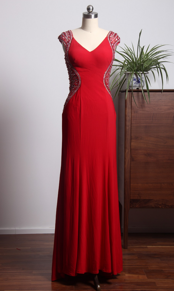 Red Long Gown, Side Seam Ball Gown, Red Long Dress Party