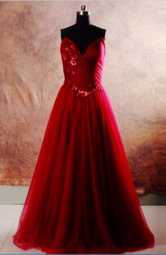 Paillettes Merletto Appliques Scollo A Cuore Prom Dresses Deep V-neck Red Cocktail Dress Tulle Floor Length Stylish Evening Dress