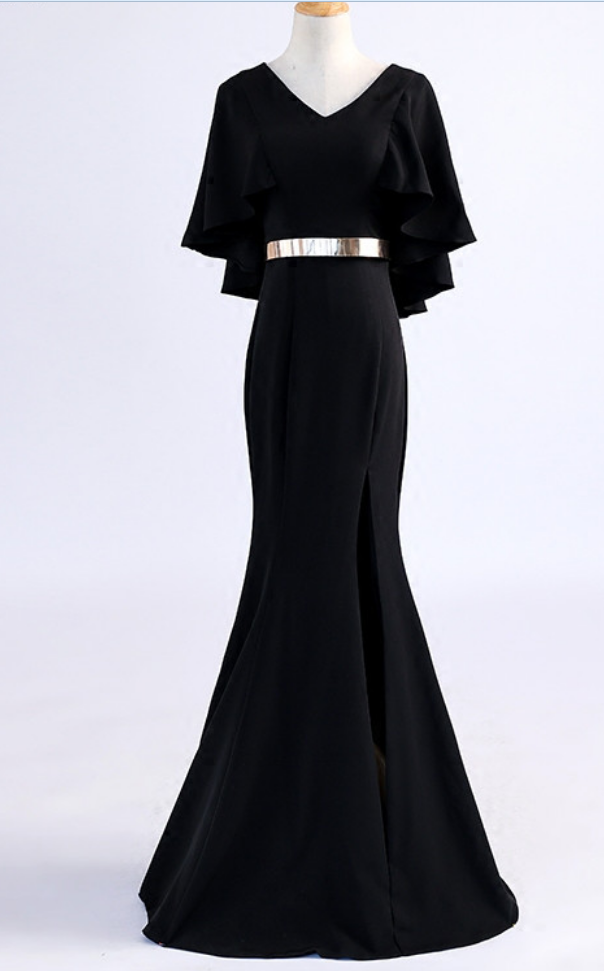 V- The Sexy Evening Silk Half Sleeve With Black And Bridal Gown Night Mermaid Pajamas Party Dress