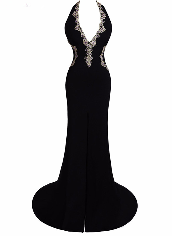 Of Real Lace Wedding Dress Black Lace Long Skirt Hang Neck Dress! A Sleeveless Dress Holiday Dress
