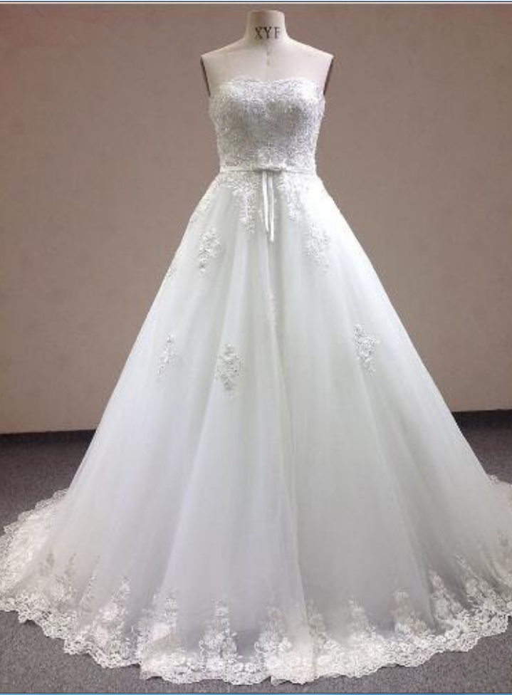 Real Photo Vestidos De Novia Lace Appliques Graceful Sweep Train A-line Wedding Dress
