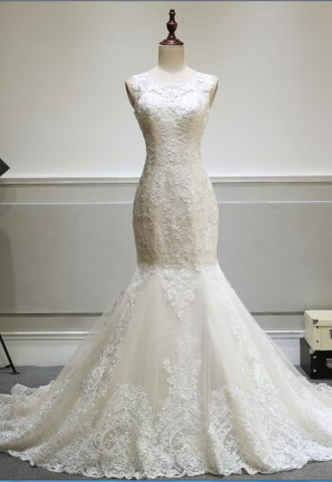 Women Fashion Mermaid Wedding Dress White / Ivory Bride Wedding Dress Floor Length