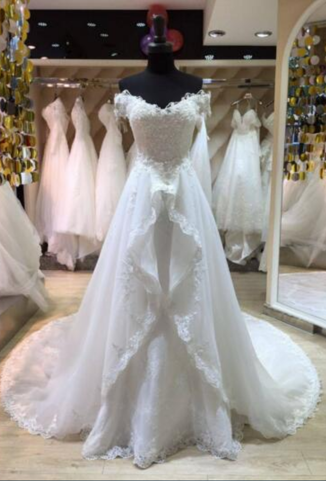 Custom Made White /ivory Tulle Luxury Appliques Beaded Lace Mermaid Wedding Dress With Detachable Train