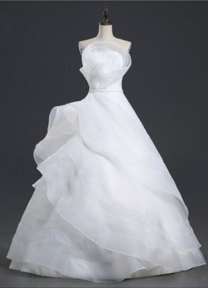 Long Wedding Dress Ball Gown Pure White Flowers Ruffles Tulle Long Ankle Length Backless Real Picture