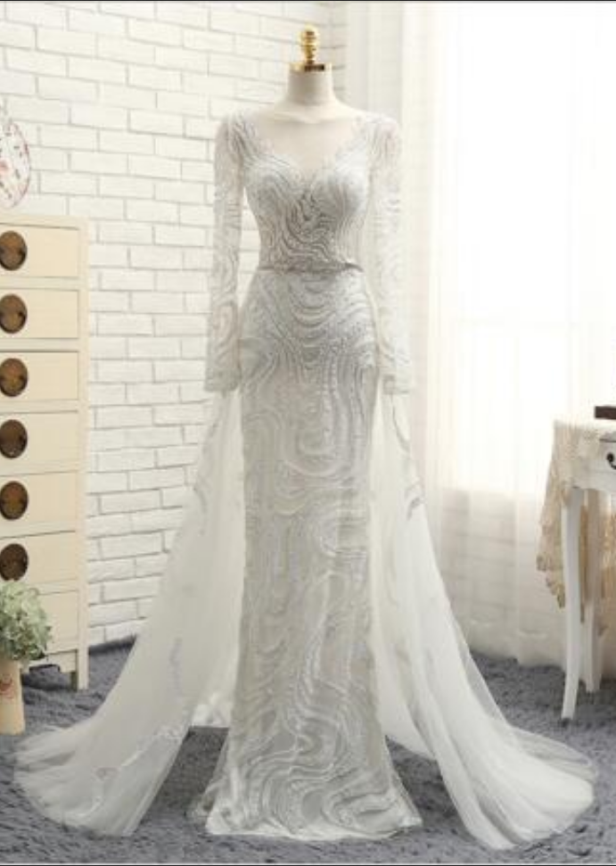 2016 Real Image Luxury Bridal Gown Mermaid Wedding Dresses With Long Sleeve High Collar Robe De
