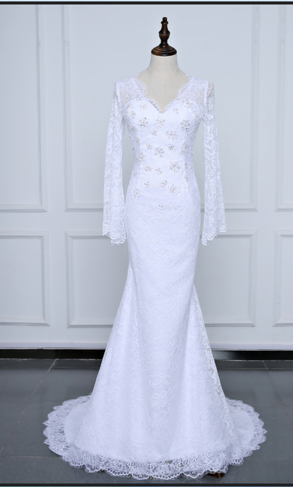 Long Sleeve Lace Wedding Dresses ,fashion Summer Beach Gown Sexy Backless Bridal Dresses