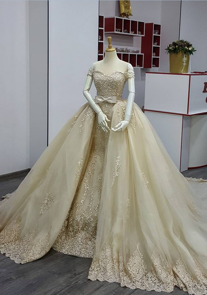 Vestido De Novia Wedding Dress,,embroidery Lace Detachable Train A Line Bridal Dresses,chapel Train Wedding Dresses