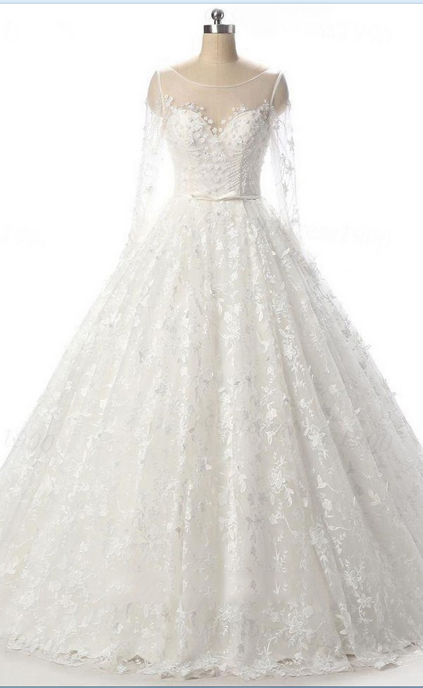 Ball Gown Scoop Neck Tulle Court Train With Beading Wedding Dresses