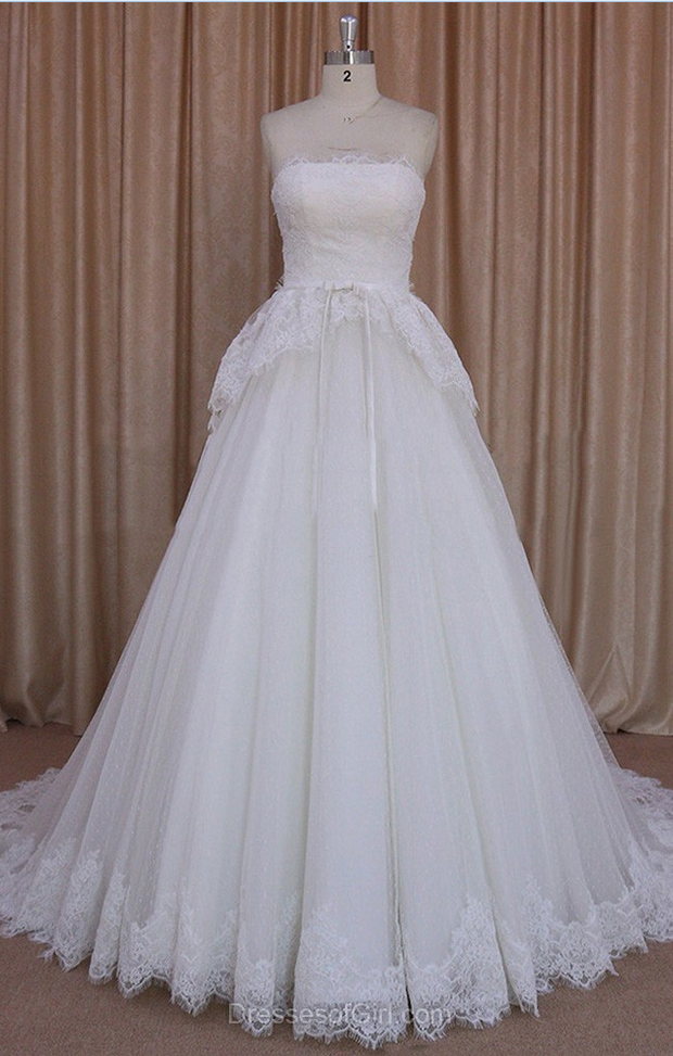 Princess Ivory Lace Tulle Sashes/ribbons Strapless Pretty Wedding Dresses