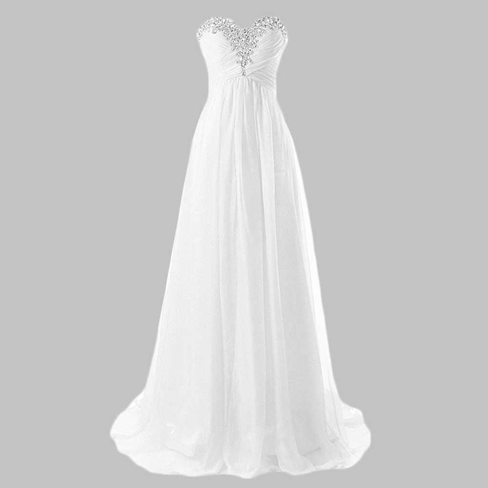 Charming Long Chiffon Wedding Dresses Court Train Sweetheart Rhinestone Beach Dress Bridal Gown