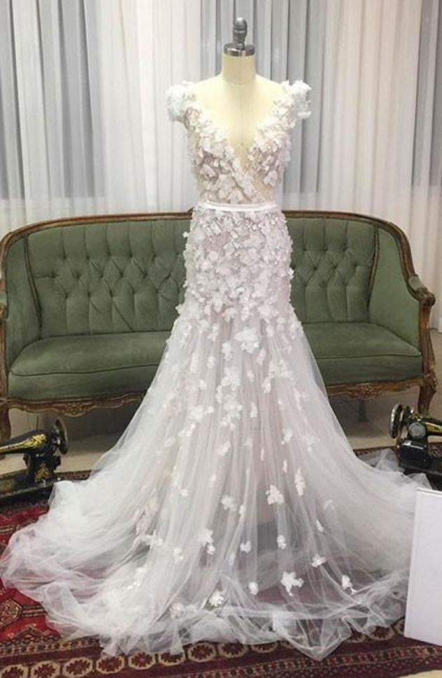 Casamento Cap Sleeves Mermaid Long Organza Wedding Dresses