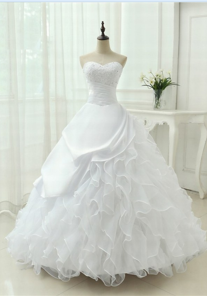 Charming Ball Gown Strapless Sweetheart Lace Ruffles Wedding Dresses Bridal Gown