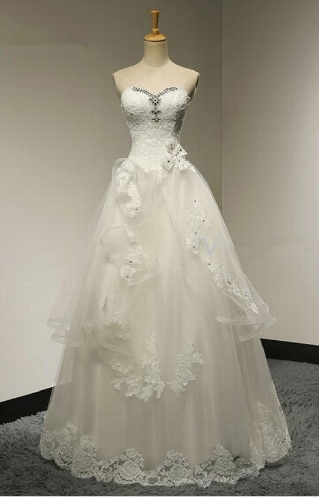 Charming Sleeveless Strapless Sweetheart A-line Lace Wedding Dress Bridal Dress