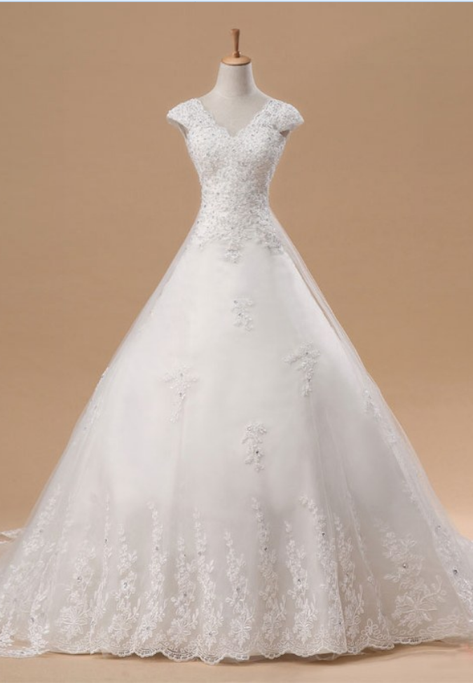 Both Shoulders V Neck Sleeveless Elegant Lace Wedding Dresses