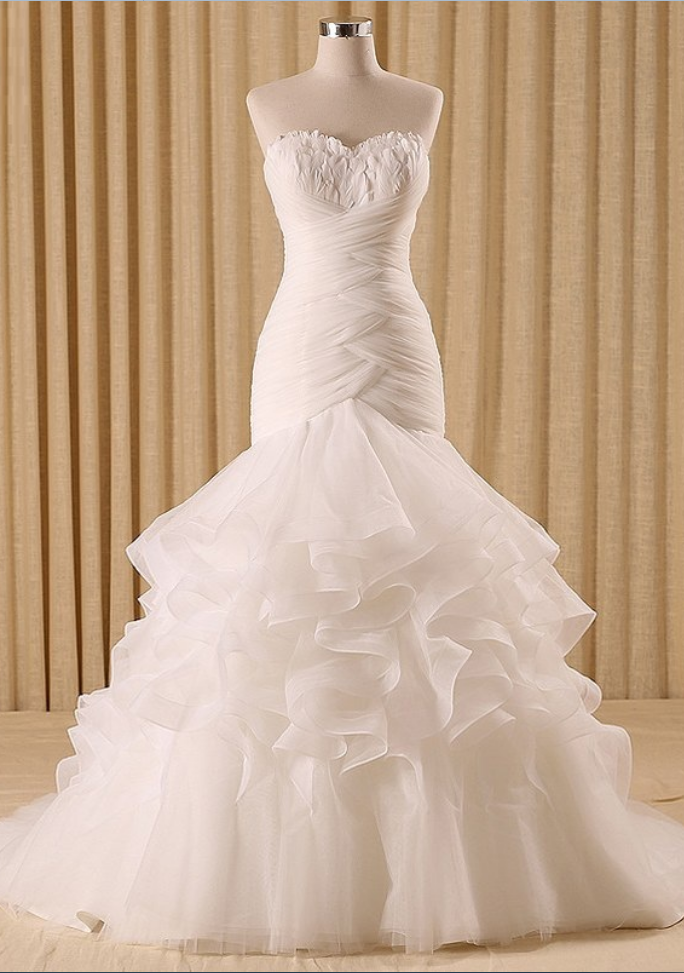 Lace Up Mermaid Wedding Dress Ruffles Bride Dress Wedding Dress