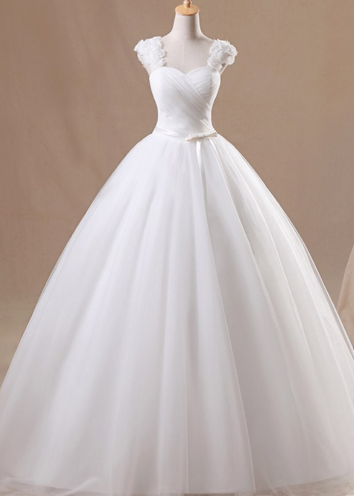 Beautiful Princess Wedding Dress Double Shoulders Charming Bridal Dress