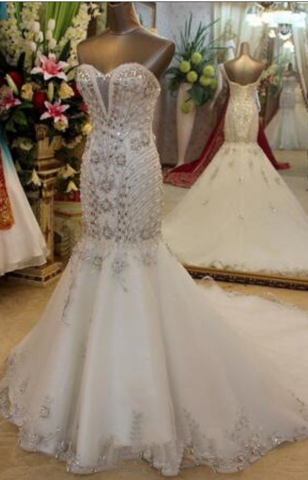 Original Dress New Arrival Super Luxurious Vintage Crystal Mermaid Wedding Dresses Fashion
