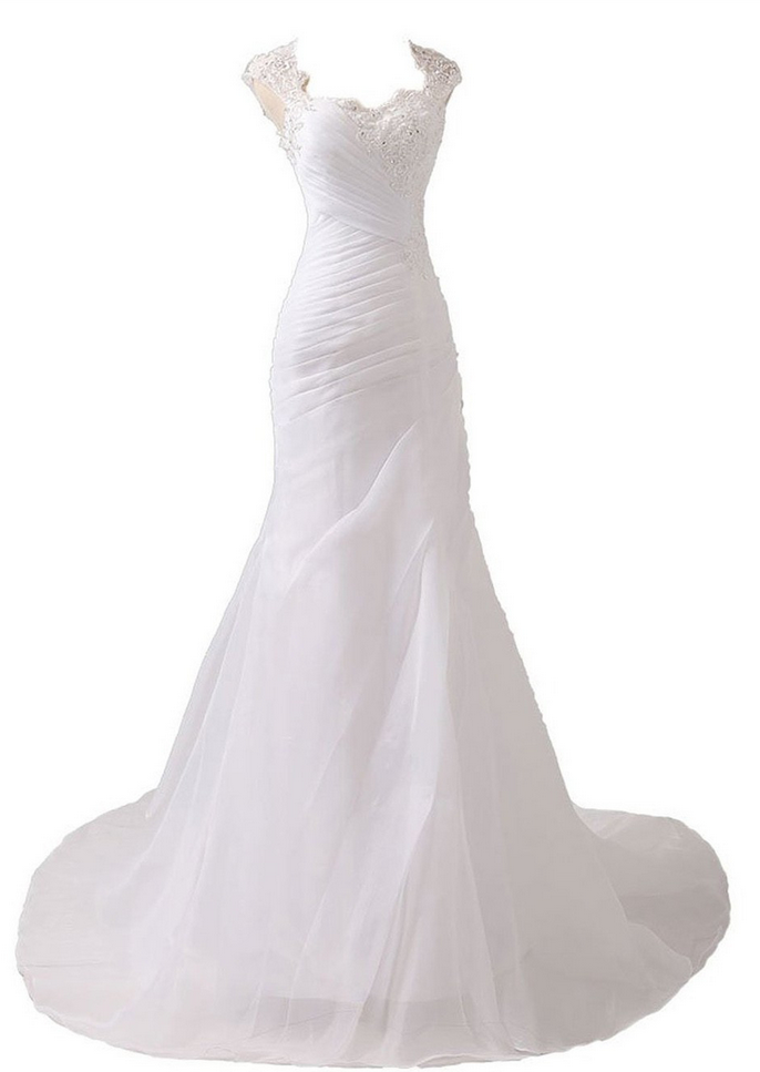 Oraganza Wedding Dresses,mermaid Wedding Dress,white Straps Sweep Train Wedding Dress With Appliques Sequins,sleeveless Wedding Dress
