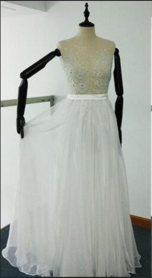 Sheer Beach Wedding Dresses A Line Beaded Embroidery Runway Gowns Cap Sleeves Tulle Chiffon Real Images
