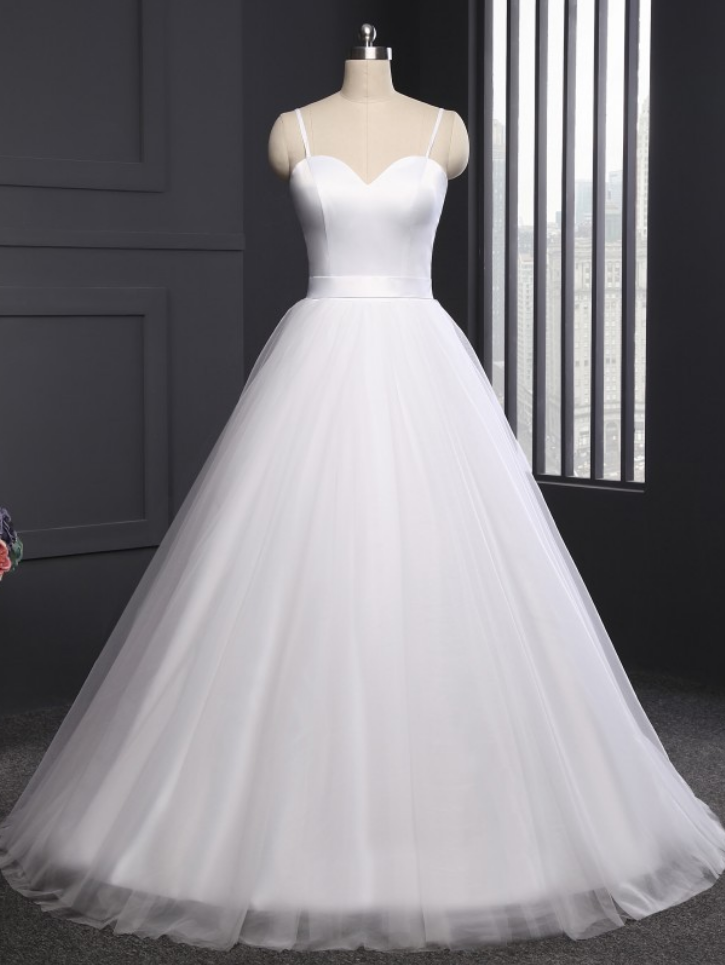Spaghetti Strap Beach Wedding Dresses Vestido Noiva Praia Simple White Tulle Casamento Bridal Gowns Custom Made