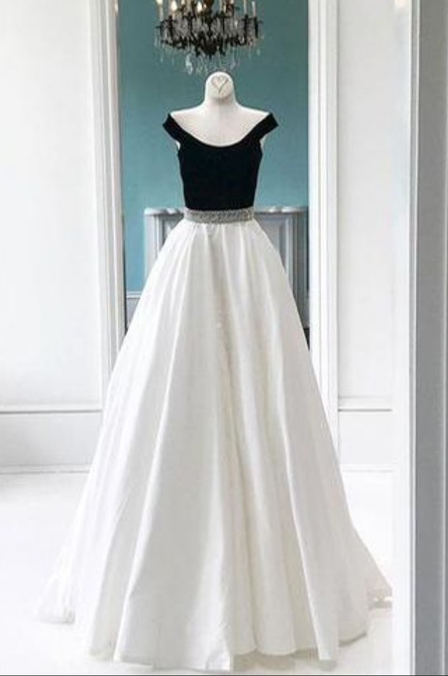 black and white two piece prom dress