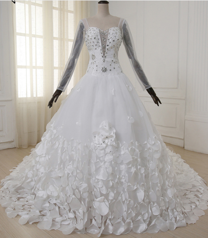 Gorgeous Dress Wedding Dress Flower Wedding Dress Flower Wedding Dress Crystal Petals 1.5m Handwritten Personalized Train Sleeves