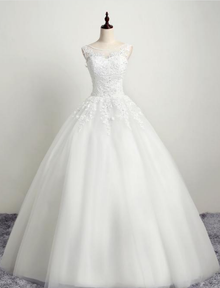 A Line Sheer Scoop Neck Sleeveless Tulle Wedding Dresses Real Image Crystals Lace Appliques Embroidery Bridal Gowns