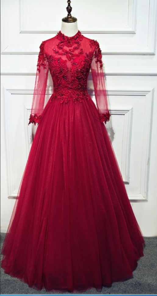 The Muslim Long-sleeved Lace Frock Evening's Dubai Begins A Formal Dress Ball Gown For A High-necked Woman