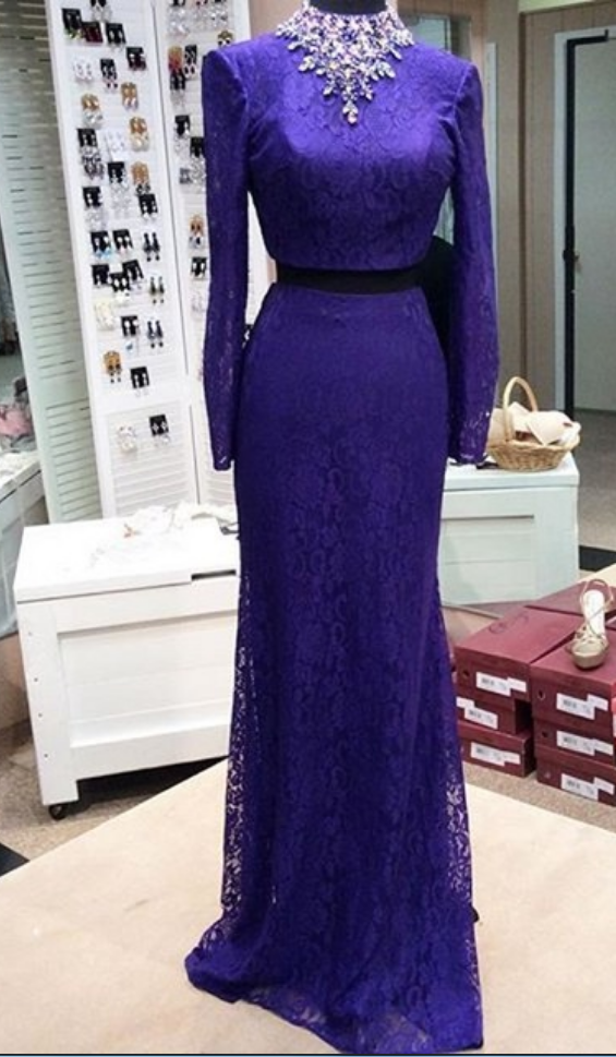 Long Sleeve Prom Dress,lace Prom Dress,two Pieces Prom Dress,fashion Prom Dress,sexy Party Dress, Style Evening Dress