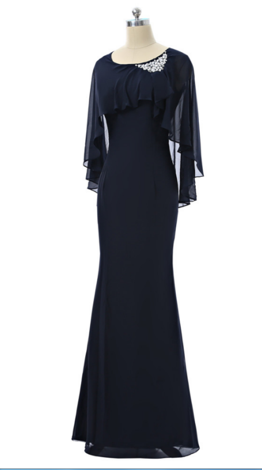  Navy blue evening dress mermaid hat sleeveless gown, formal women's evening gown ball gown evening dresses