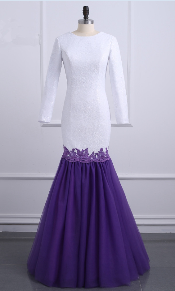 Design Of The Tone Of The Open-air Long Mermaid White Shirtless Sexy Dress Veils Purple Foil Formal Evening Dress