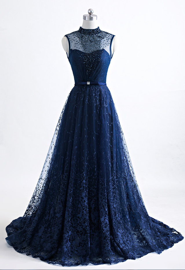 The Blue Evening Dress Open-air Party Formal Dress! Sleeveless Veils A Party Dress