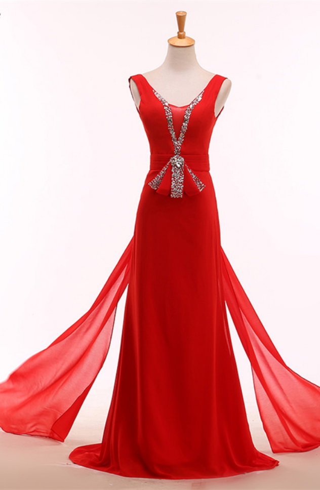 Delicate Red Crystal Intermittently Evening Dress Wedding Night Long Silk Dress Formally Festival Dress Beautiful Skirts