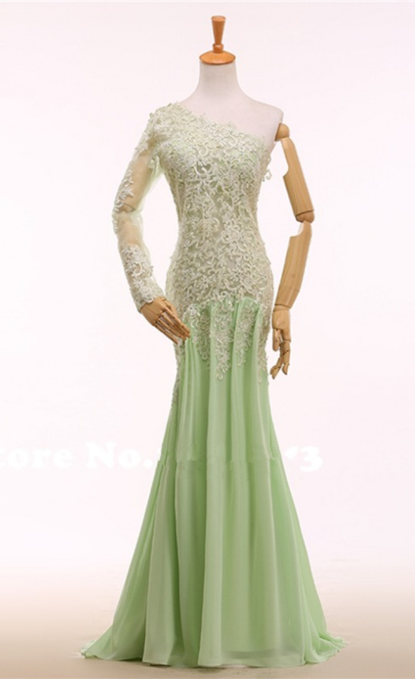 Sexy Dress Mermaid Night Long Lace Sleeves Of Green Party Dress Beautiful Skirt Long Formal Party Dress