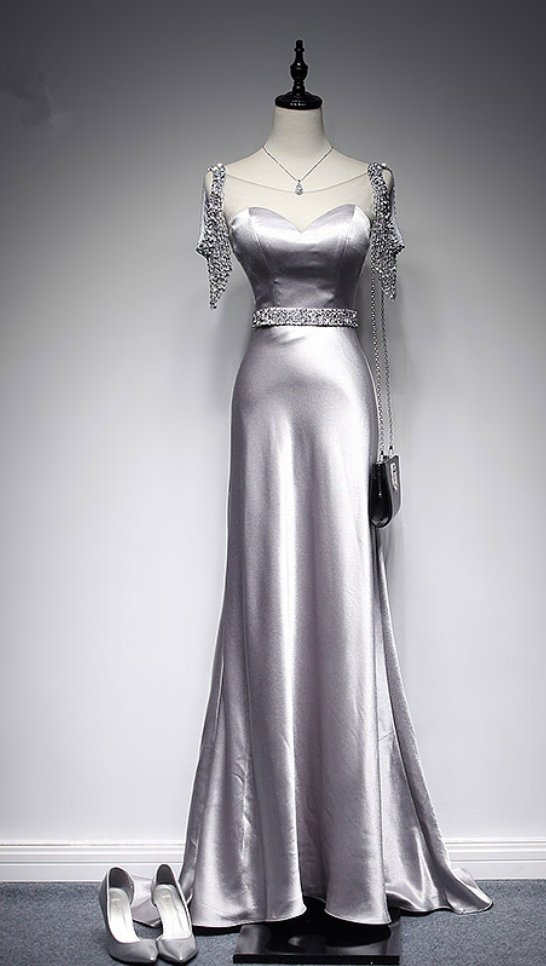 Modern A - Ligne Party Dress Grey Space Long Women Formal Evening Dress Long Evening Dress