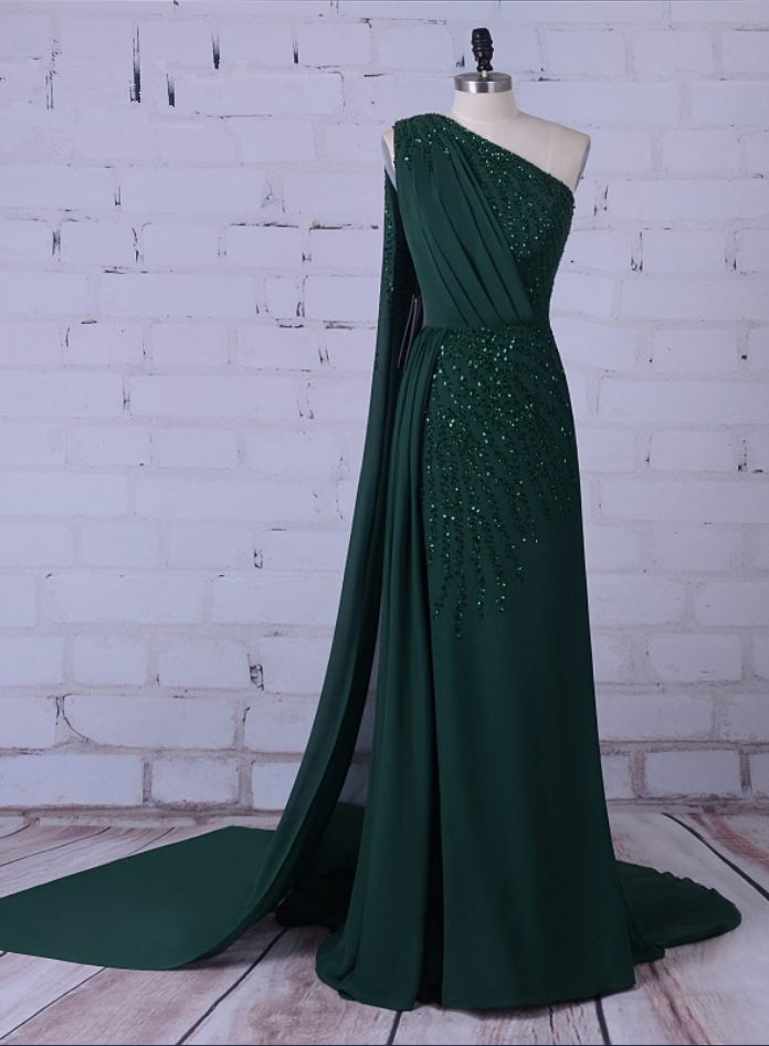 Green Party Long Formal Dress Silk Gem Outdoor Dress Prom Dress The Bride's Party