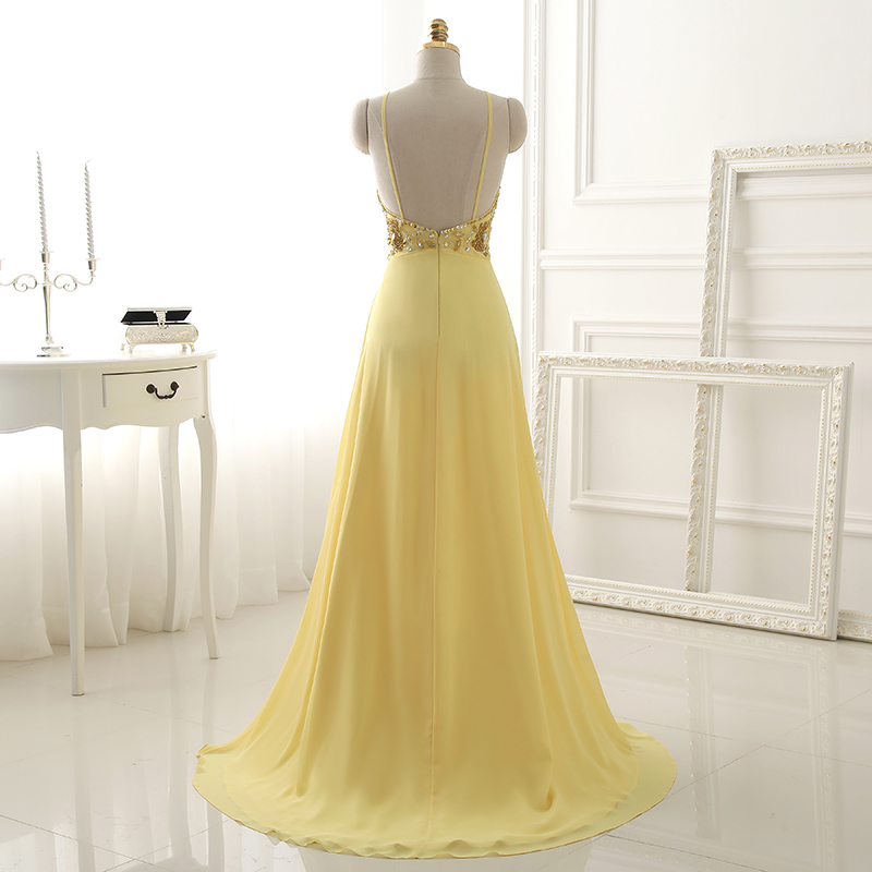 New Arrival Yellow Dress Outdoor Dress Sexy Silk Pearl Of Foil Sleeveless Women Formal Party