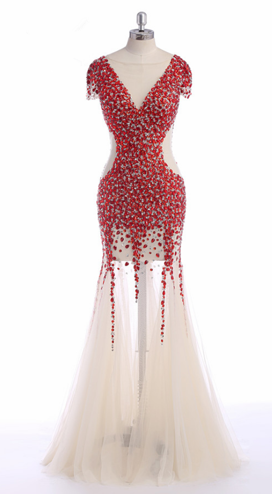 Fake Diamond Mermaid Actual Photos R Dubai Party Dress Red Dress Long Transparent Luxury Party Dress Veils