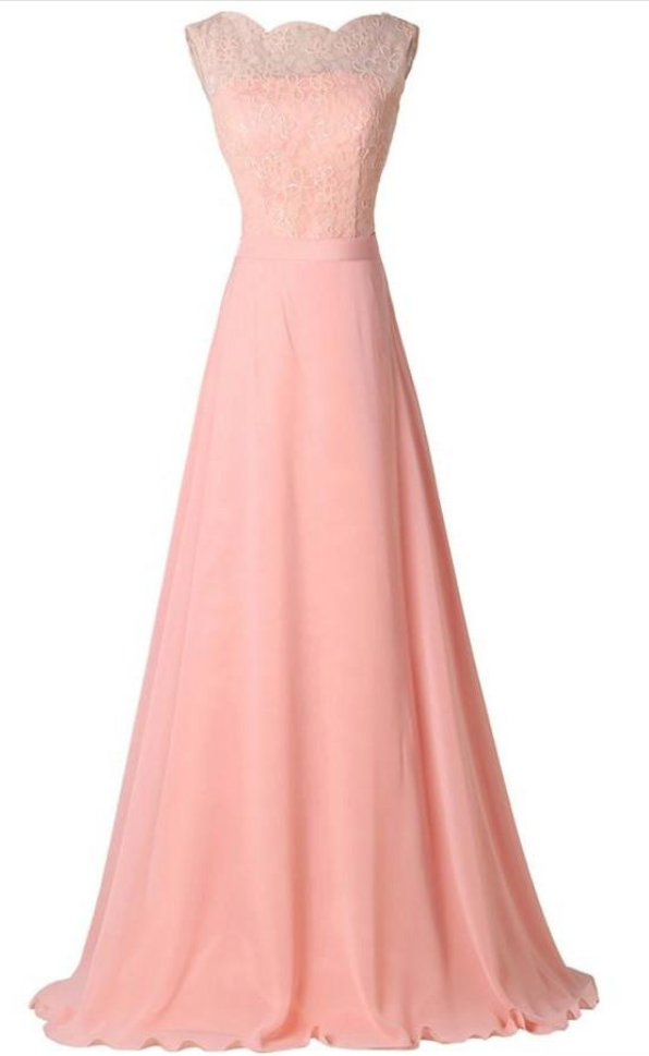 Blush Pink Lace Elegant Charming Formal Chiffon Prom Dresses