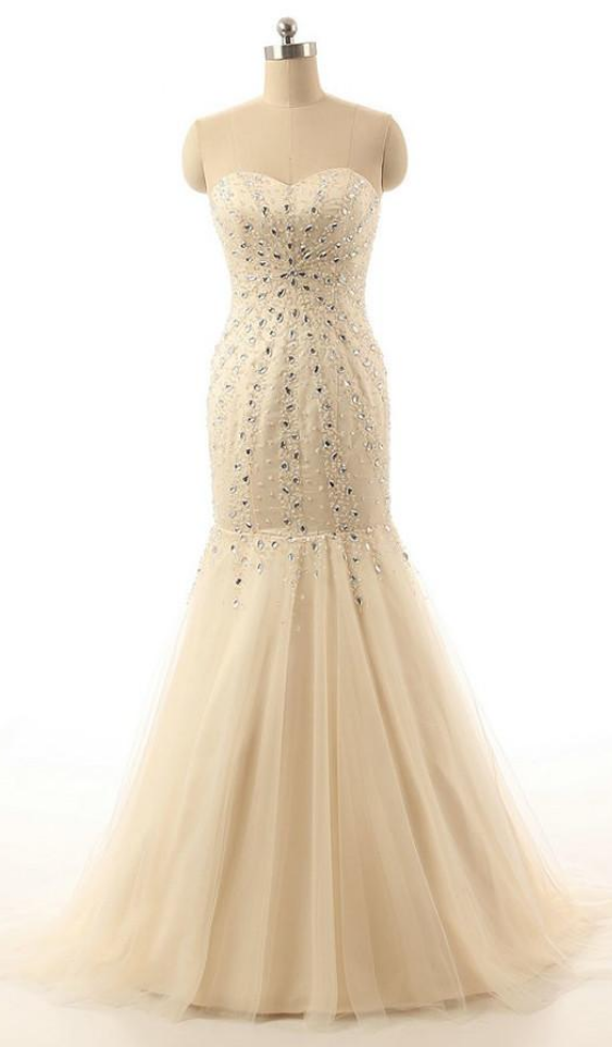 Gorgeous Champagne Sweetheart Mermaid Long Prom Dress Ideas, Evening Party Dresses, OLP1626