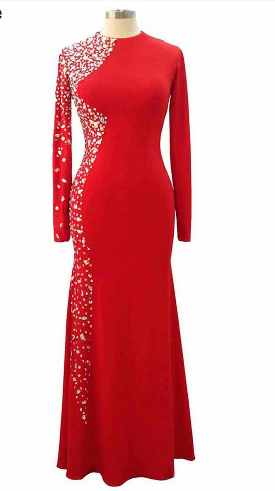 Fiesta Red Dress Ah Spandex Intermittently Exquisite Luxury Long-sleeved Mermaid Party Dress