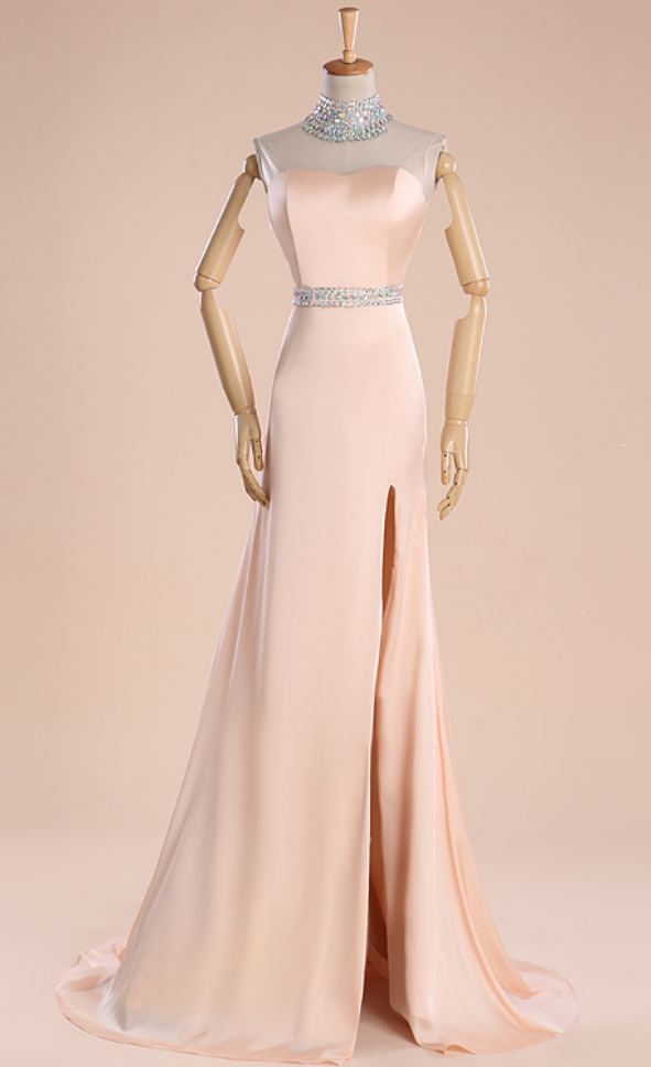 Custom Made Jewel-embellished Strapless Sweetheart Neckline Satin Floor-length Evening Dress, Prom Dresses, Long Party Dress, Wedding Dress With