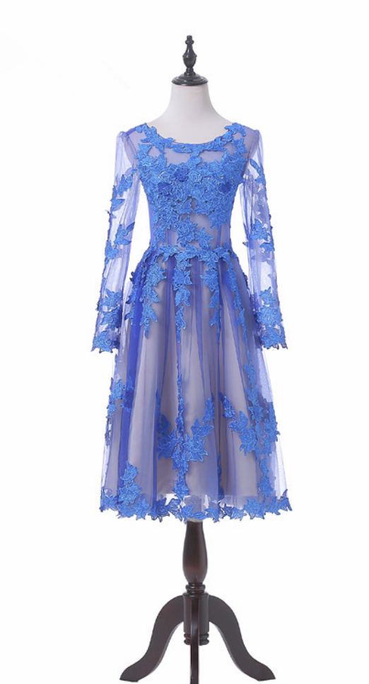 Transparent Of Sexy Long-sleeved Homecoming Dresses Brief Paragraph Coat Blue Ball Gown